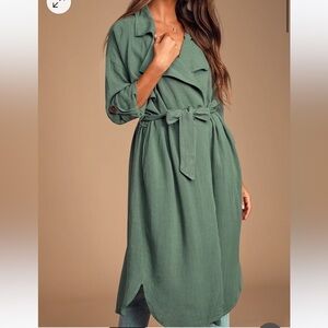 NWT Lulus Malina Olive Green Oversized Lightweight Trench Coat